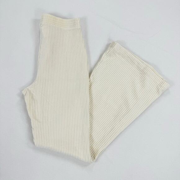 Aerie Womens Groove On Velour Velvet High Waist Flare Pant Large Ivory - Picture 2 of 14